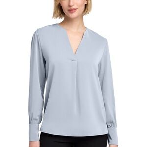 Light Blue V-Neck Long Sleeve Silk Women’s Top